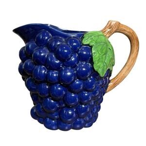 Enesco Ceramic Wine Pitcher Purple Grapes Taiwan Drink Decanter Vintage Carafe